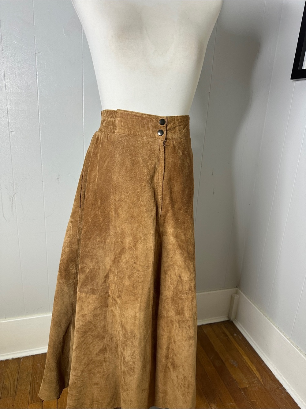 Vintage Genuine Suede Leather Maxi Skirt 1970s 30-34 Waist - Picture 2 of 5